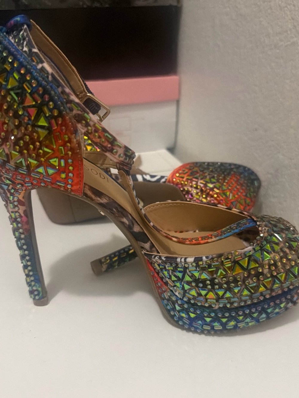 Thalia Sodi Multicolor Jeweled Platform Heels 6